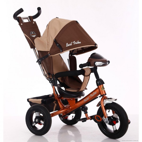 Трехколесный велосипед для детей от 1 года, Бест Трайк 6588B оранжевый, надувные колеса+фара Best Trike изображение 9
