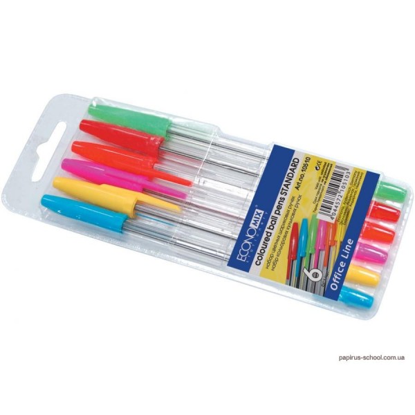Ручка шариковая Economix E10510 в наборе 6шт (син.,красн, зел, фиол,желт,оранж), 0,7мм изображение 1