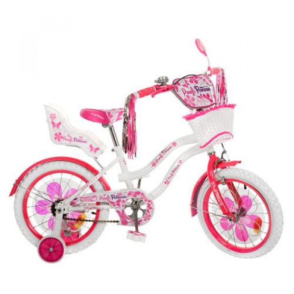 Велосипед Профи Цветок 16 дюймов Profi Flower велосипед для девочки двухколесный с белыми колесами изображение 1