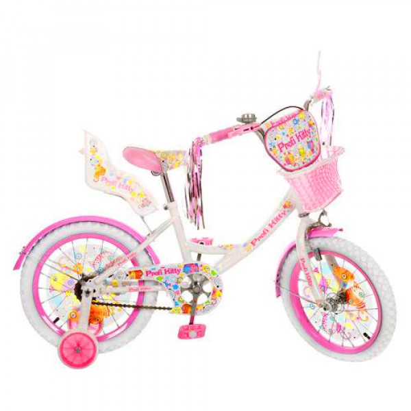 Велосипед Профи Кити 18 дюймов Profi Kitty двухколесный для девочки детский с белыми колесами изображение 2