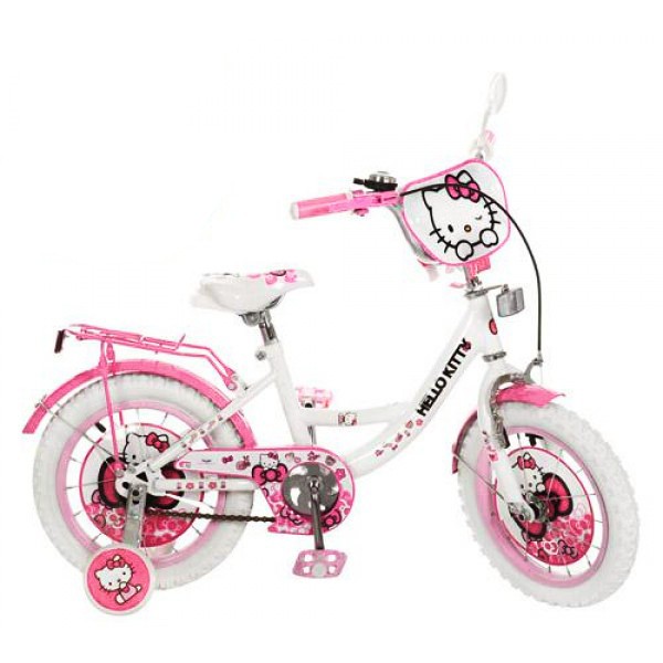 Велосипед Хеллоу Китти 12 дюймов Hello Kitty детский двухколесный белые колеса изображение 1