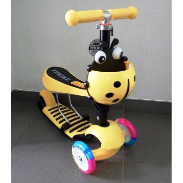 Самокат-Беговел 146 трехколесный детский 2 в 1, корзинка, сидение, светящиеся колеса изображение 4