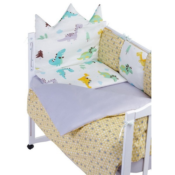 Детская постель Babyroom Classic Bortiki-01 (6 элементов)  белый-серый-горчичный (динозавры) изображение 2