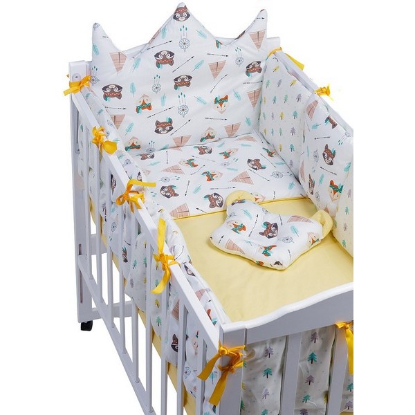 Детская постель Babyroom Classic Bortiki-01 (6 элементов)  желтый-белый (лиса, енот) изображение 3