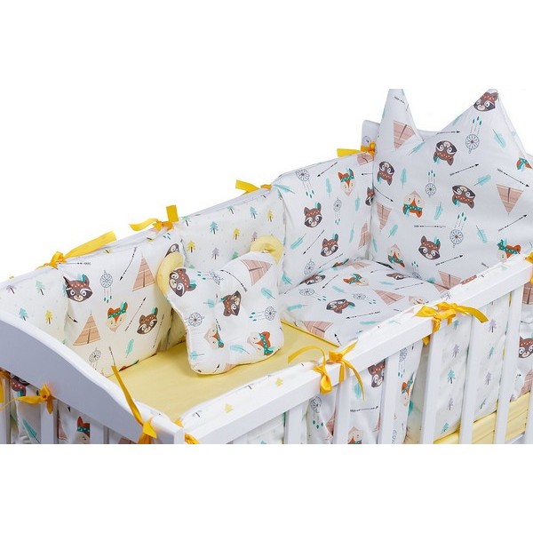 Детская постель Babyroom Classic Bortiki-01 (6 элементов)  желтый-белый (лиса, енот) изображение 4