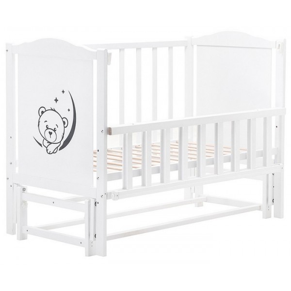 Кровать Babyroom Тедди Т-02 фигурное быльце, маятник продольный, откидной бок,  белый изображение 2