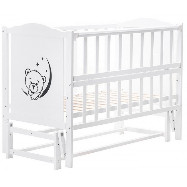 Кровать Babyroom Тедди Т-02 фигурное быльце, маятник продольный, откидной бок,  белый изображение 3
