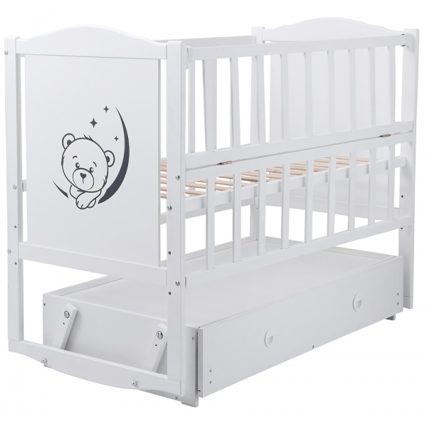 Кровать Babyroom Тедди Т-03 фигурное быльце, маятник, ящик, откидной бок  белый изображение 4