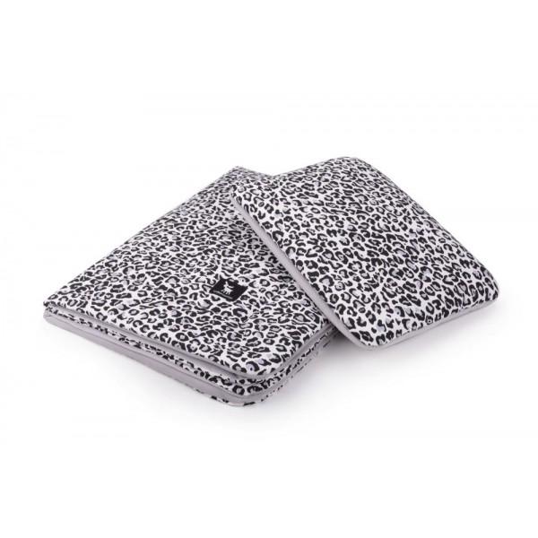 Плед с подушкой Cottonmoose Cotton Velvet 408/153/117 серый леопардовый с кремовым (бархат) изображение 1