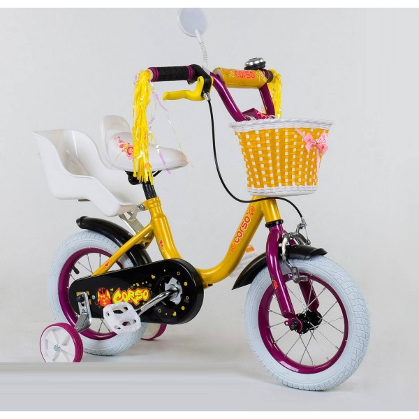 Велосипед детский Corso Flower 12 дюймов 1292 с корзинкой изображение 1