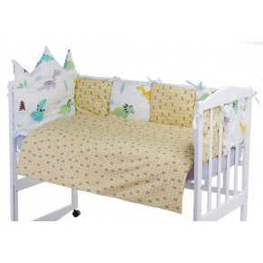 Детская постель Babyroom Classic Bortiki-01 (6 элементов)  белый-серый-горчичный (динозавры) изображение 1