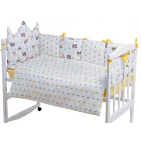 Детская постель Babyroom Classic Bortiki-01 (6 элементов)  желтый-белый (лиса, енот) изображение 1