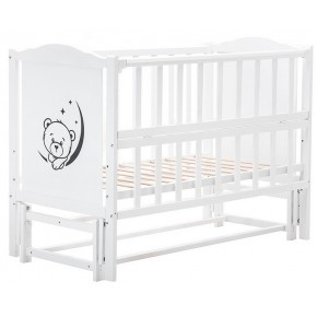 Кровать Babyroom Тедди Т-02 фигурное быльце, маятник продольный, откидной бок,  белый изображение 1